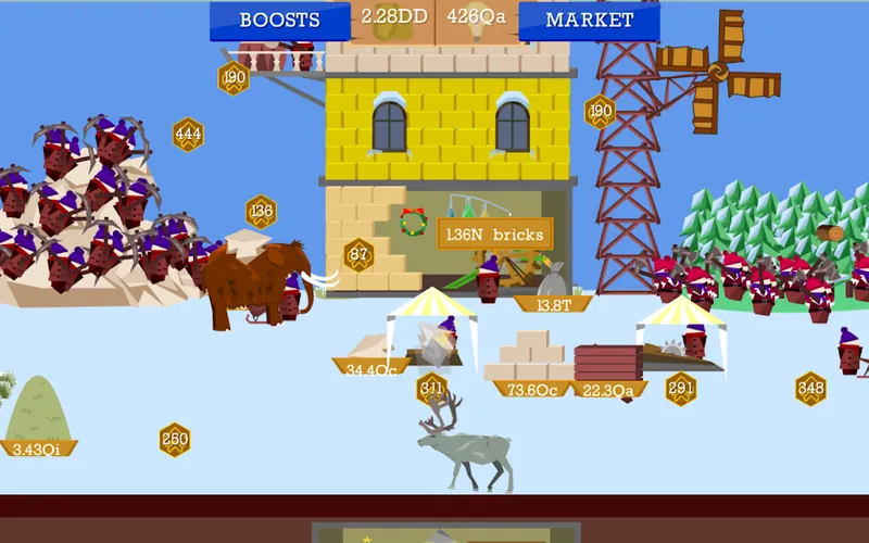 Interface com vários indicadores em Idle Tower Builder: Miner City