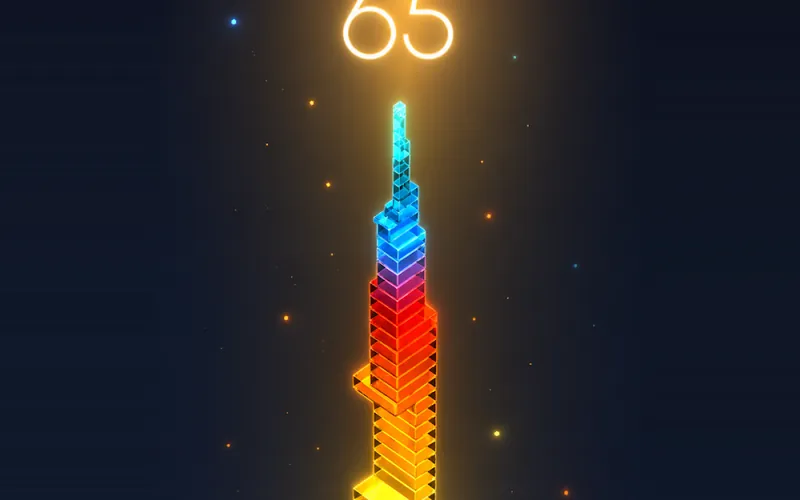 Torre de placas empilhadas sobre fundo escuro no jogo Stack