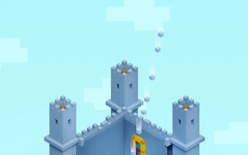 Torres voxel sobre ilhas flutuantes em TapTower - Idle Building Game